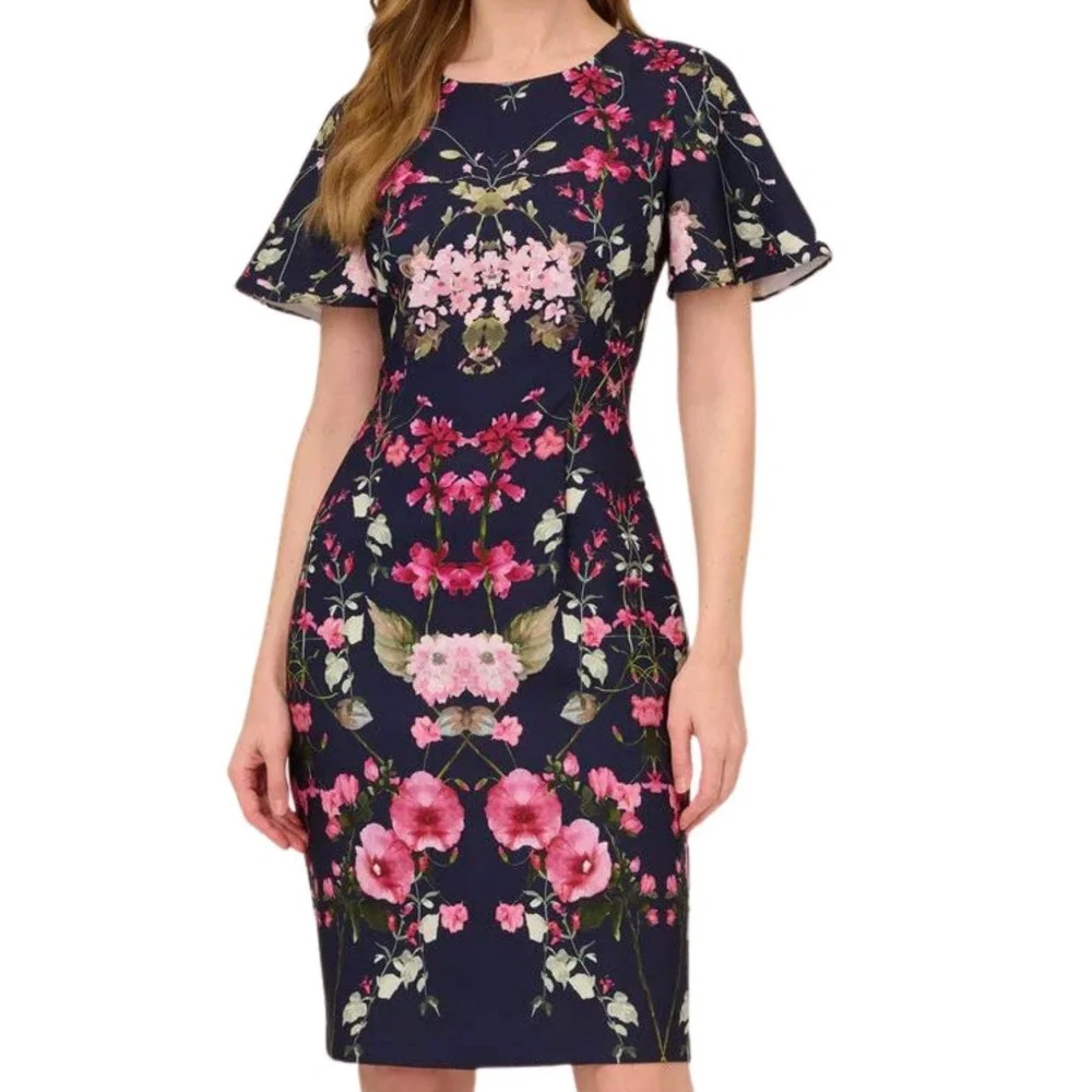 Adrianna‎ Papell -  Floral Crepe Sheath Dress